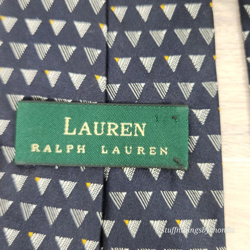 Lauren Ralph Lauren‎ Necktie Blue & White Made In USA 100% Silk 56